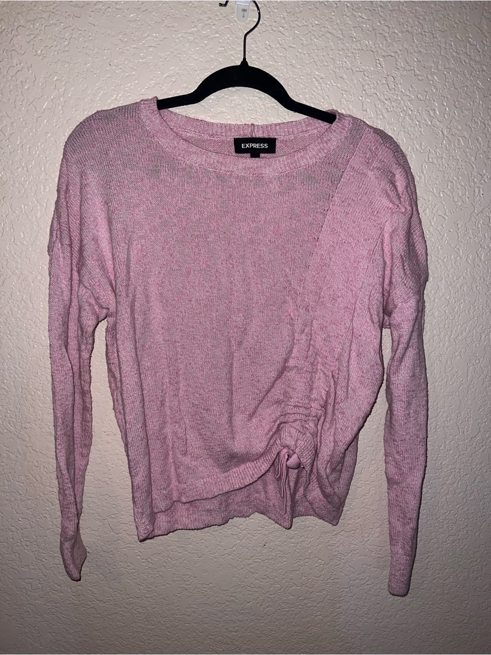 Express Light Pink Knit Crewneck Sweater with Side Tie
